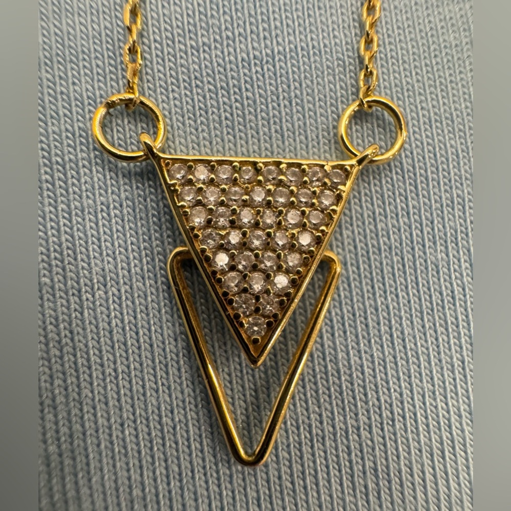 Chic Gold Tone Pavé Triangle Pendant Necklace
